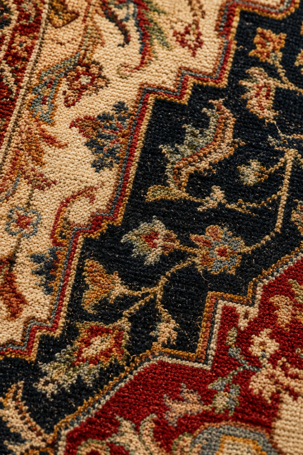 Close-up texture of the Royal Tabriz Traditional Area Rug showcasing intricate Persian-inspired floral motifs, dense woven texture, and detailed craftsmanship.