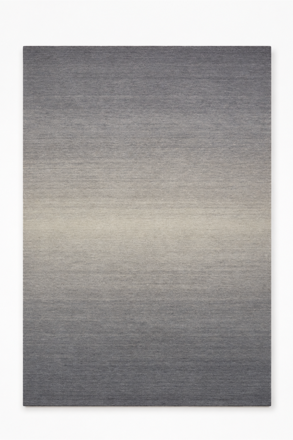 Silver Mist Gradient handloom New Zealand wool grey and ivory ombré area rug displayed on a clean white background.