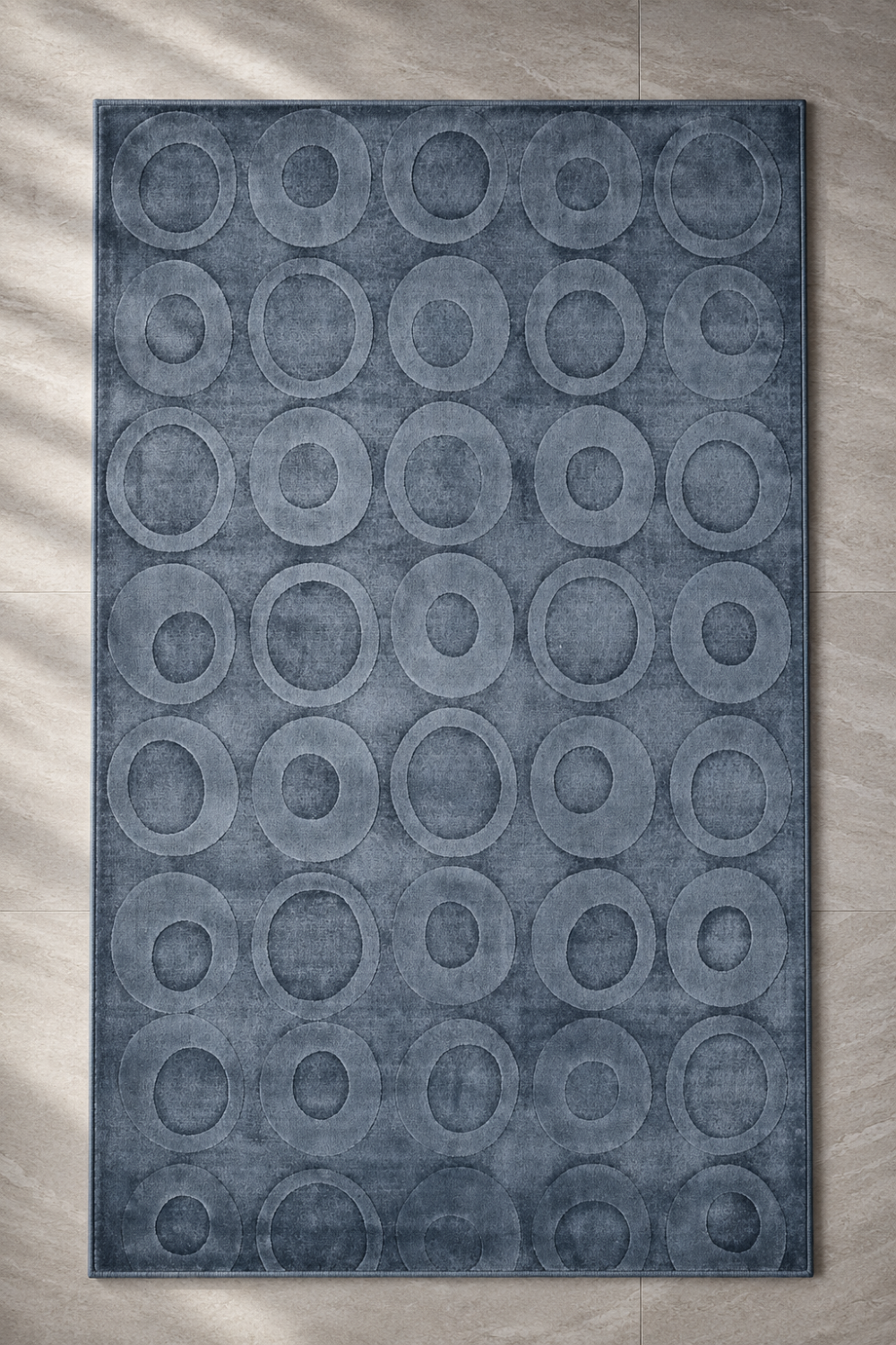 Slate Halo Circle Rug handcrafted in Handloom Viscose Tencel Bamboo with sculpted circular self-design in elegant slate blue.