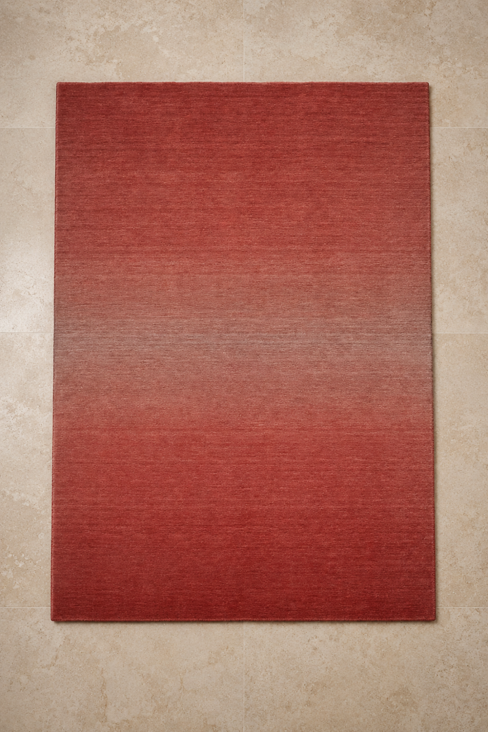 Terracotta Glow luxury handloom New Zealand wool terracotta ombre area rug styled in a contemporary living room with warm neutral interiors.